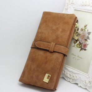 Drawstring Nubuck Leather Zipper Wallet